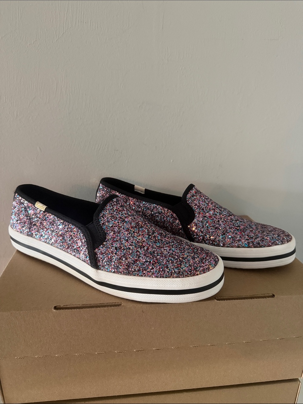 KEDS x KATE SPADE Double Decker Multicolor Glitter Slip On Sneakers Size 9 Women - Picture 7 of 15